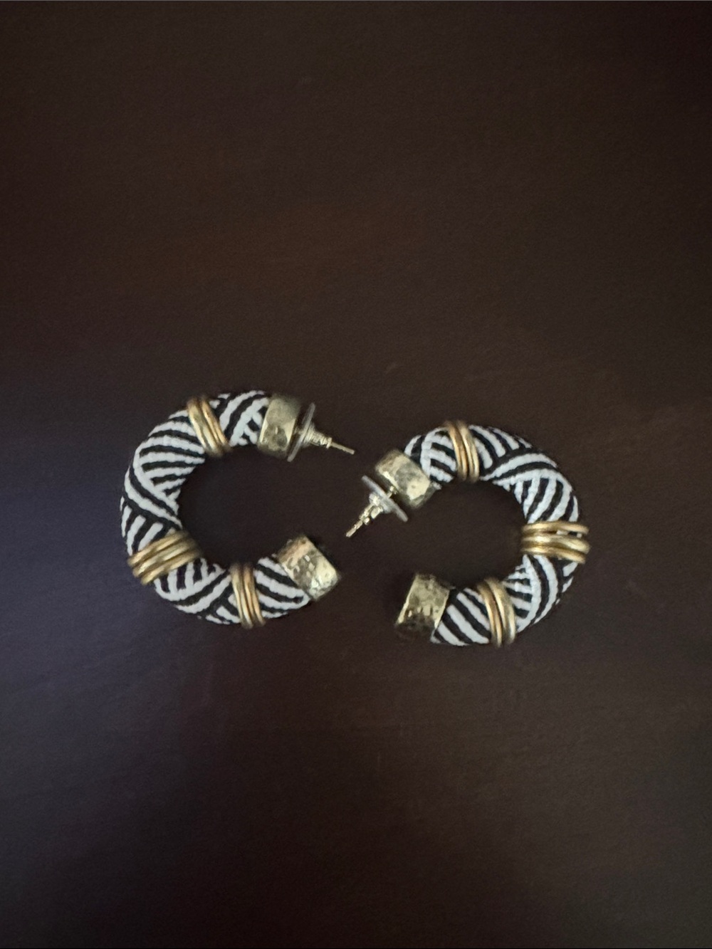 Gold-Tone Hoop Earrings with Black & White Wrapped Design